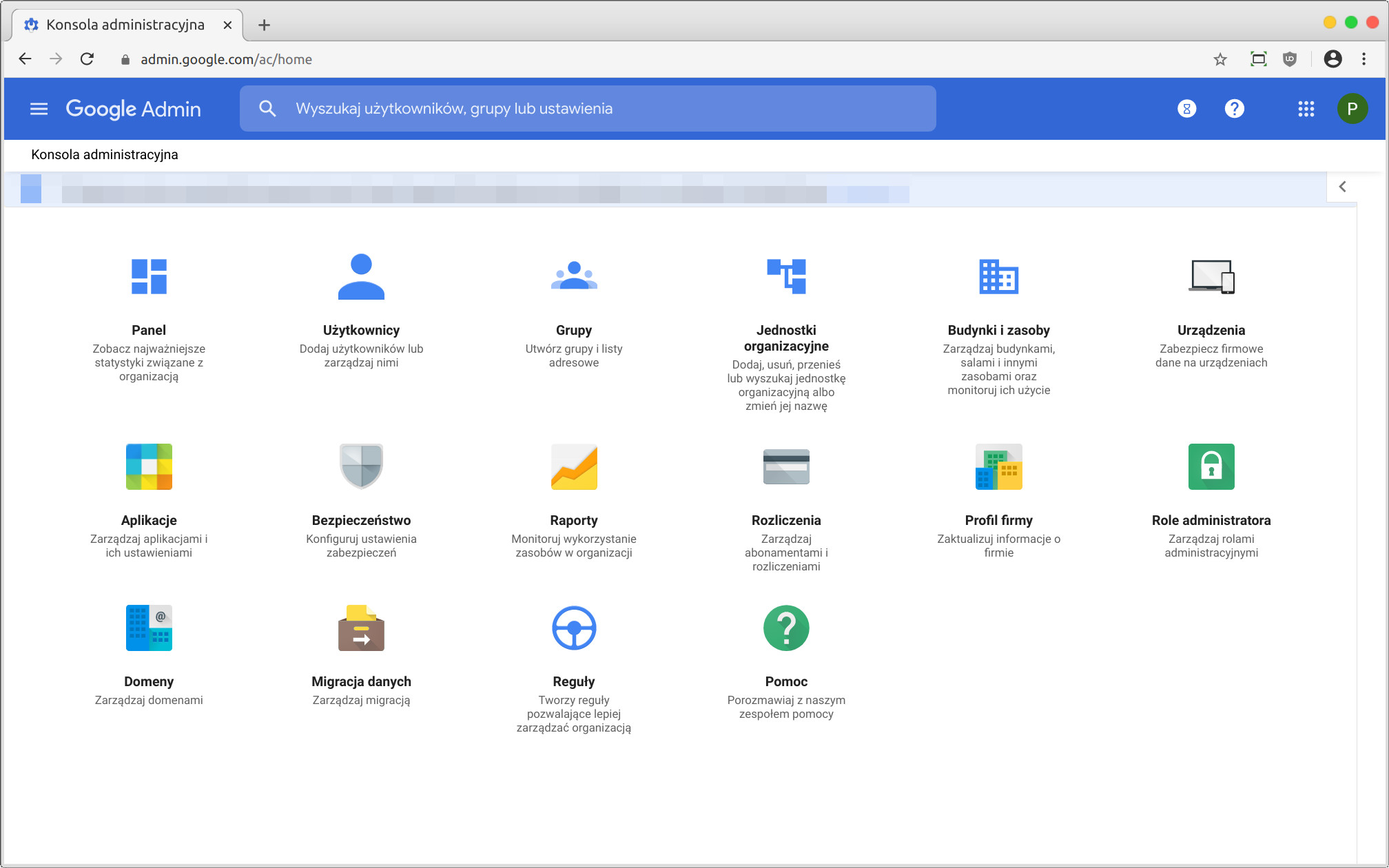 Widok konsoli administracyjnej Google G Suite dla szkół